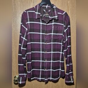PrAna Channing Flannel Plaid Eggplant 100% Organic Cotton Shirt Size Medium